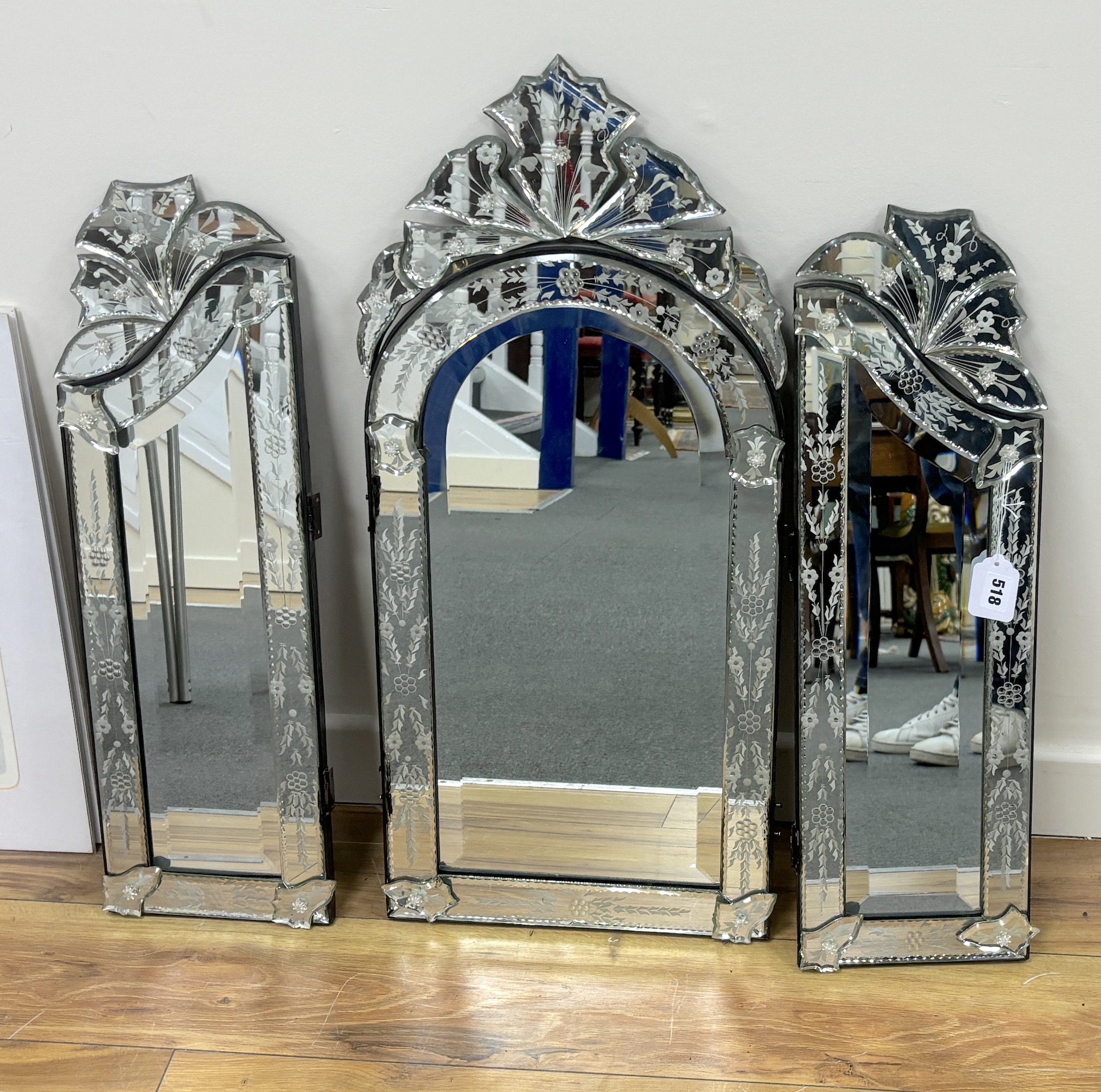 A late 20th century Venetian triptych mirror